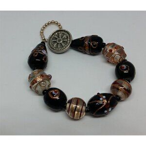 Danforth Pewter Vintage 90's Art Glass Lampwork Bead Bracelet Statement Style.